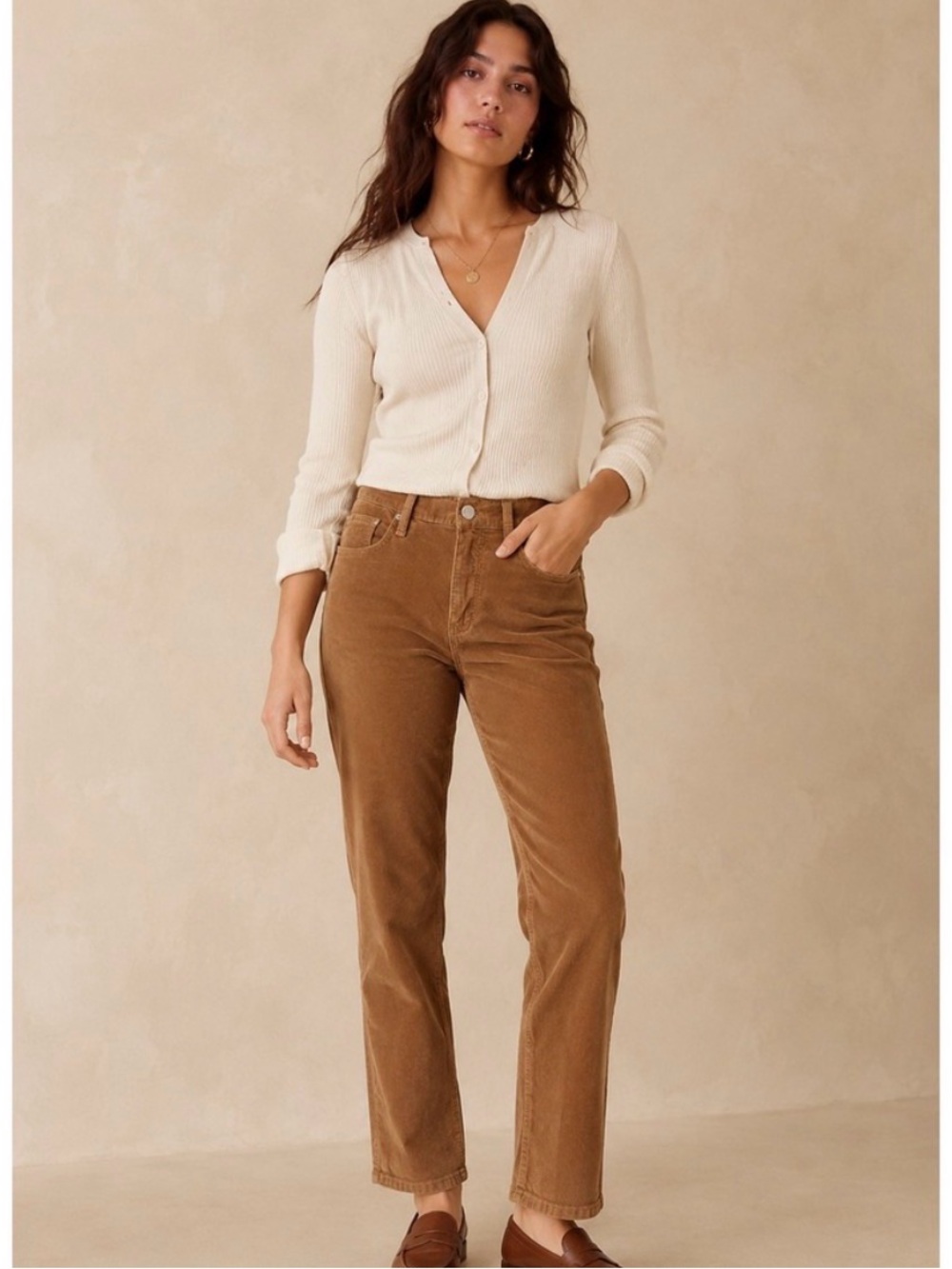 Frame Brown Tan Corduroy Le Sylvie Straight Leg Pants | 27
